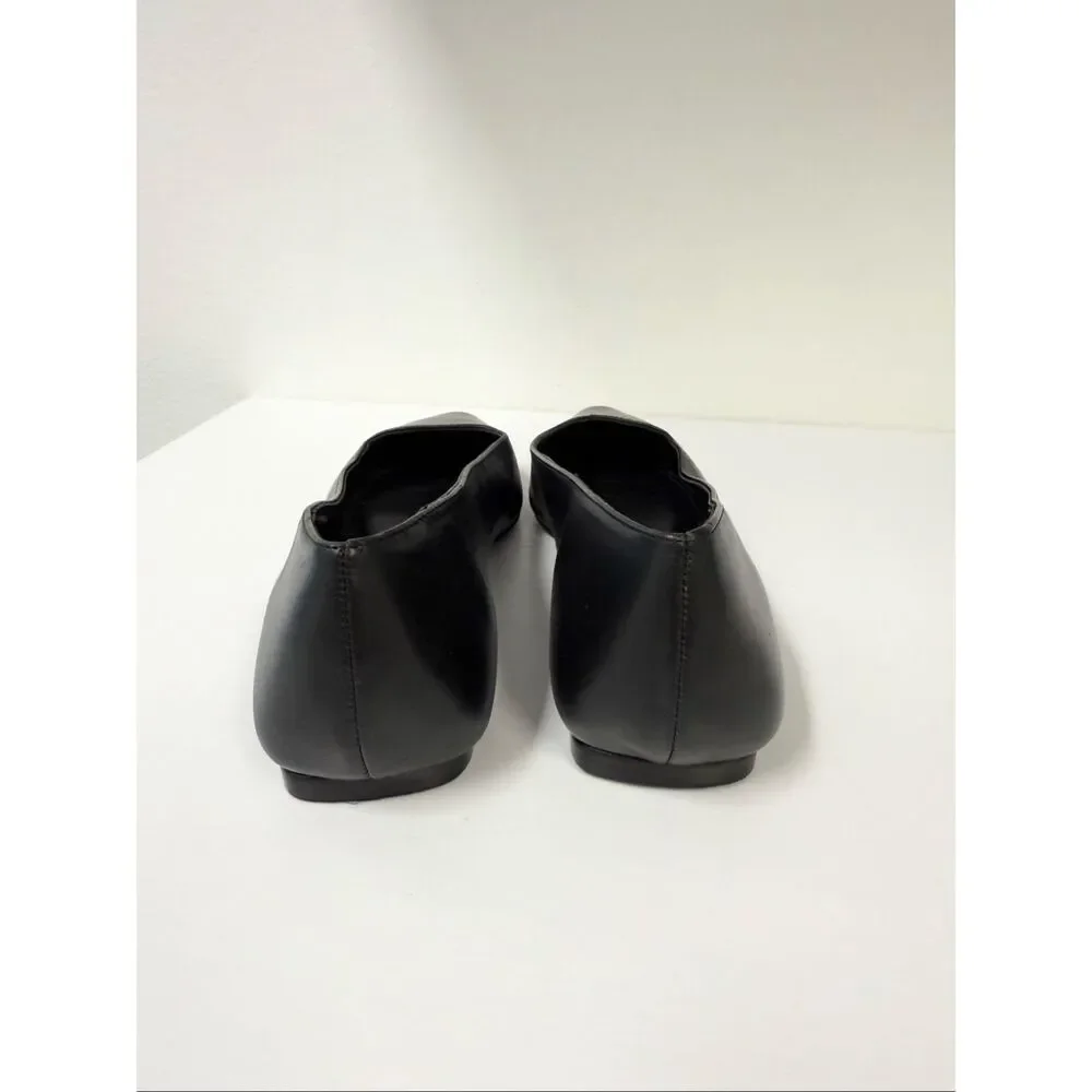 Black Suede Studio Womens Black Leather Aria Embellished Toe Cap Flats Size 5.5